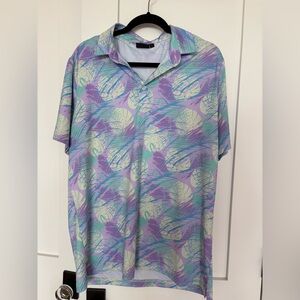 Men's Sunday Swagger Short-Sleeve Polo in Lavender & Aqua Abstract Print